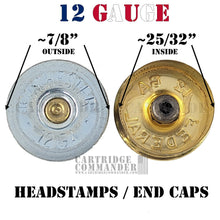 Load image into Gallery viewer, dimensions empty 12 gauge headstamps end caps heads DIY craft supply
