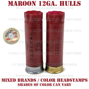 Empty 12 gauge shotgun shells / hulls, maroon
