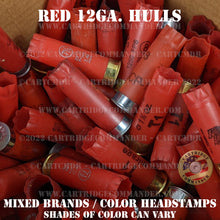 Load image into Gallery viewer, Box of empty 12 gauge shotgun shells / hulls, red
