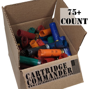 75-pack box of empty 12 gauge shotgun shells / hulls, mixed colors