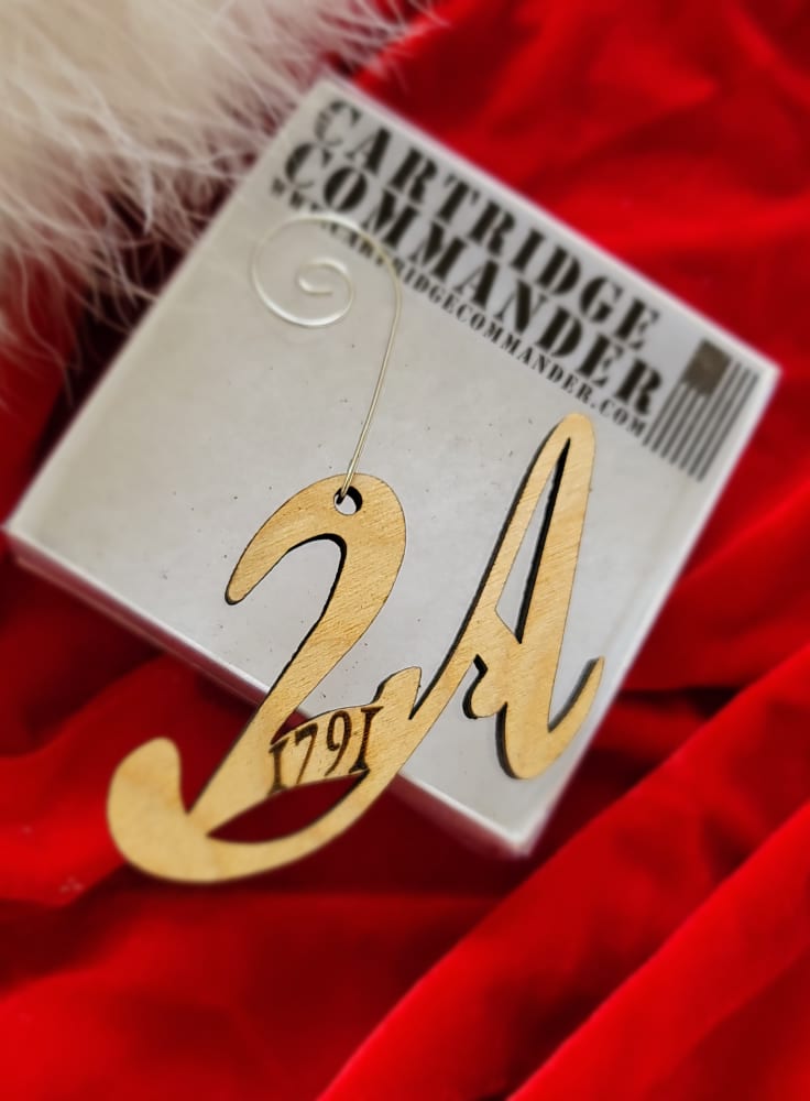 Second Amendment, 2A Christmas ornament on curled hanger - dated 1791, in a keepsake or gift box