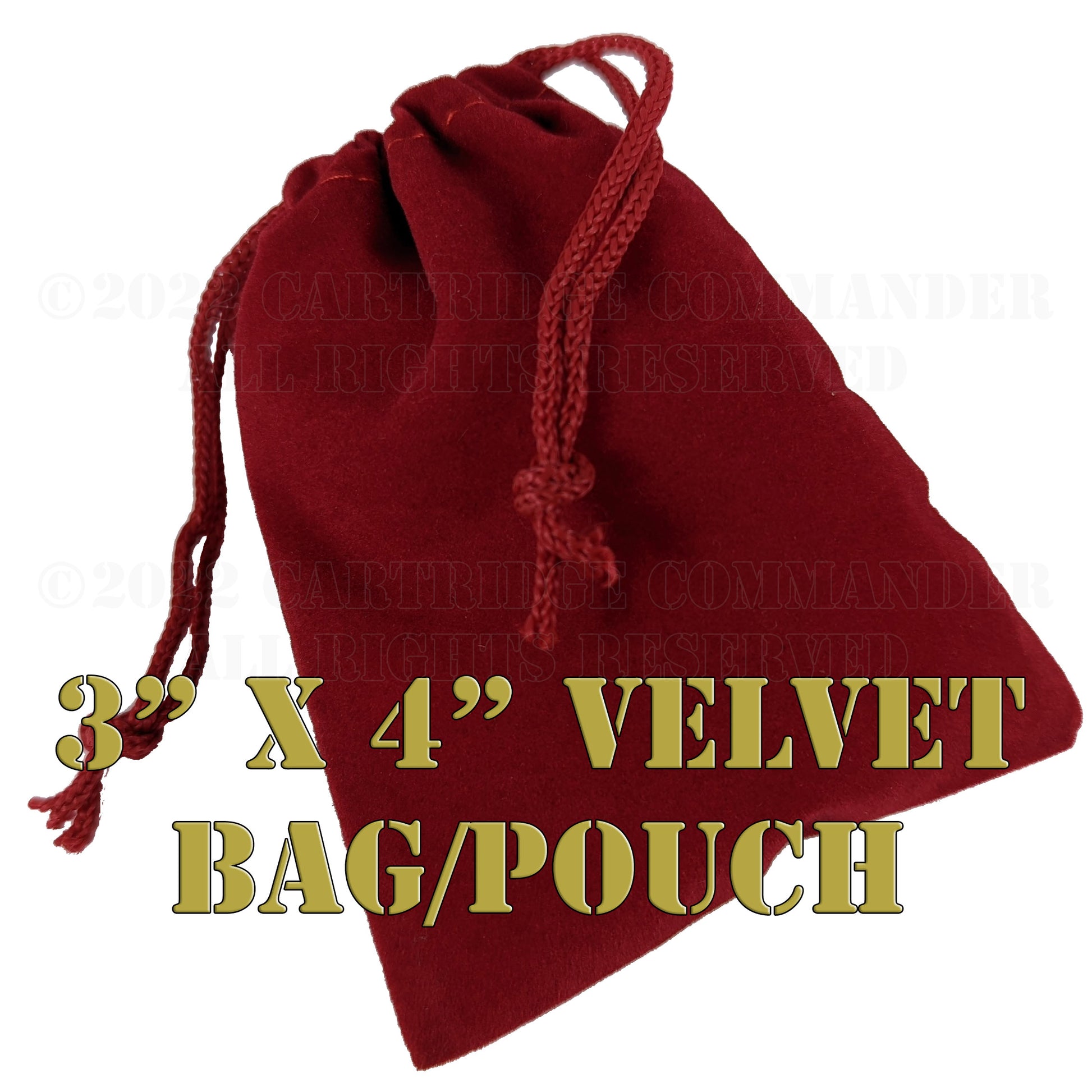 3 inch by 4 inch velvet drawstring gift bag pouches. Sold in packs of 25