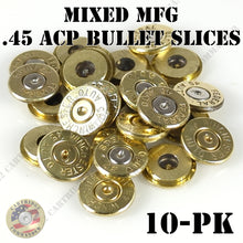 Load image into Gallery viewer, 45 ACP AUTO thin cut bullet slices heads for DIY bullet jewelry 10 pack