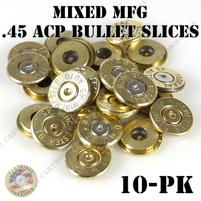 45 ACP AUTO thin cut bullet slices heads for DIY bullet jewelry 10 pack