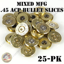 Load image into Gallery viewer, 45 ACP AUTO thin cut bullet slices heads for DIY bullet jewelry 25 pack
