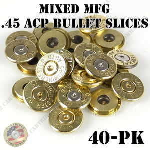 45 ACP AUTO thin cut bullet slices heads for DIY bullet jewelry 40 pack