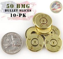 Load image into Gallery viewer, 10-pack of .50 caliber BMG thin cut bullet slices for DIY jewelry craft supplies