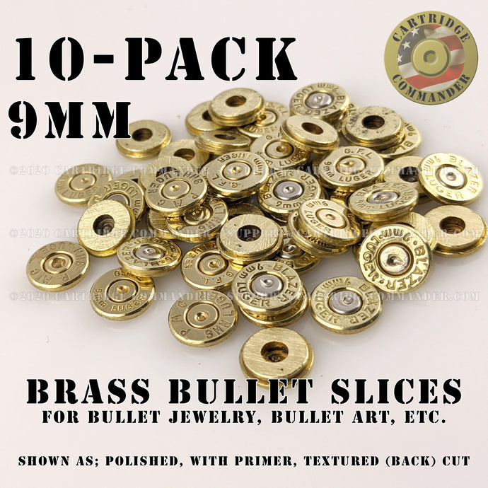 9 MM brass thincut bullet slices, mix mfg, 10-pack